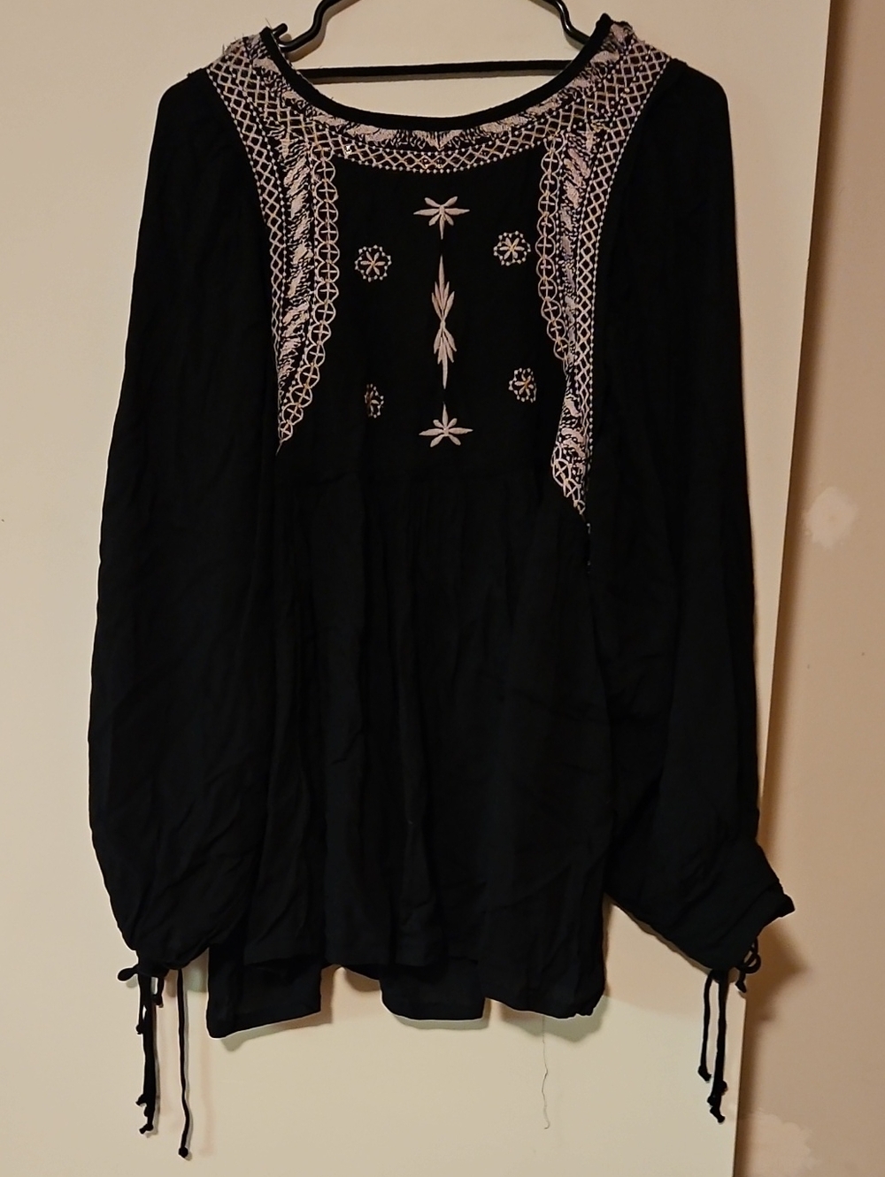 Black Tunic Top with Light Pink Embroidered Yoke